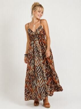 Vtg Y2K She's Cool Maxi Babydoll Dress Orange Stripe Smocked 90’s Resort Sz L